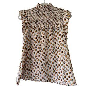 THML Womens Sleeveless Smocked Blouse Multi-Color Geometric Pattern